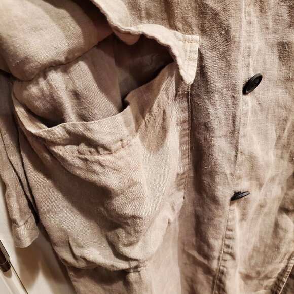 ZARA Euro Limited Edition Taupe Khaki Double Breasted Linen Trench Coat L - Picture 6 of 14